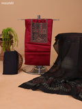 Dark Rust and Black Cotton Dress Material With Plain Body & Embroidery Work Neck Pattern and Bottom & Dupatta