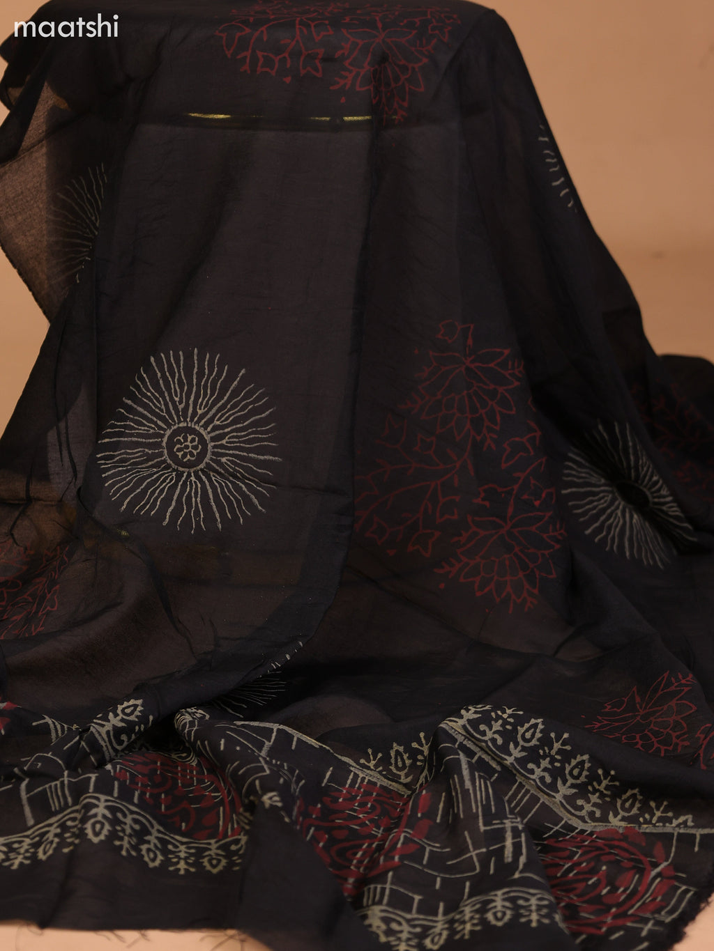 Dark Rust and Black Cotton Dress Material With Plain Body & Embroidery Work Neck Pattern and Bottom & Dupatta
