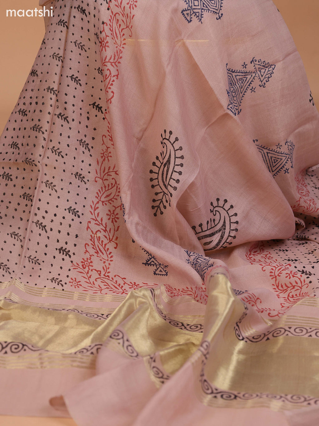 Black and Beige Cotton Dress Material With Plain Body & Kalamkari Prints Patch Work Neck Pattern and Bottom & Dupatta