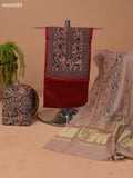 Rust and Beige Cotton Dress Material With Plain Body & Kalamkari Prints Patch Work Neck Pattern and Bottom & Dupatta
