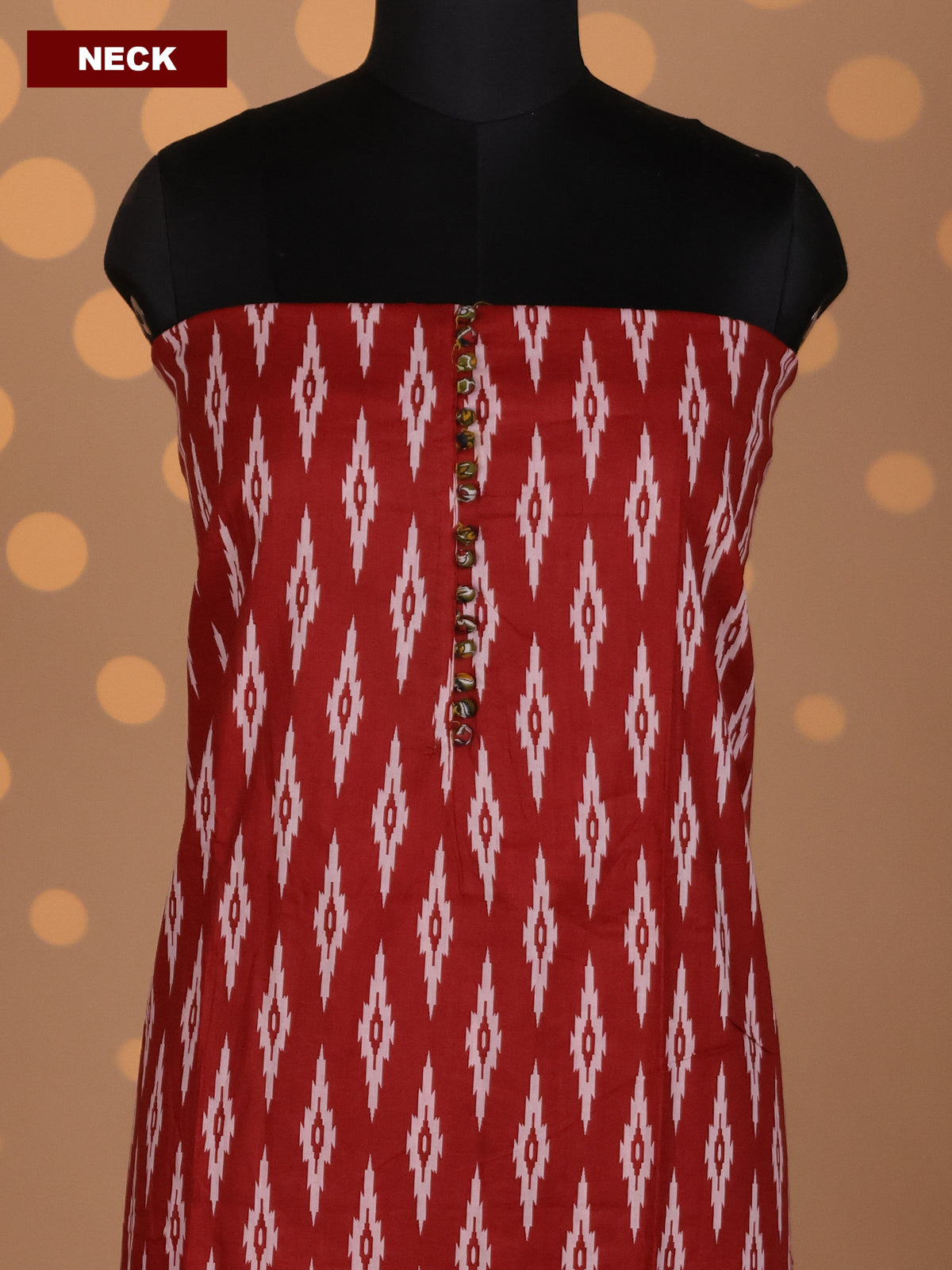 Maroon and Mehendi Green Cotton Dress Material With Allover Ikat Weaves and Kalamkari Bottom & Dupatta