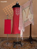 Reddish Pink and Beige Cotton Dress Material With Allover Banarasi Style Weaves & Embroidery Work Neck Pattern and Bottom & Dupatta