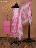 Peach and Off White Cotton Dress Material With Ikat Weaves & Embroidery Work Neck Pattern and Bottom & Dupatta