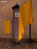 Blue and Mustard Yellow Cotton Dress Material With Allover Kalamkari Prints & Patch Work Neck Pattern and Bottom & Dupatta