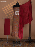 Dark Mustard and Maroon Cotton Dress Material With Allover Kalamkari Prints & Patch Work Neck Pattern and Bottom & Dupatta