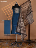 Dark Peacock Blue and Beige Grey Cotton Dress Material With Plain Body & Embroidery Work Neck Pattern and Kalamkari Bottom & Dupatta