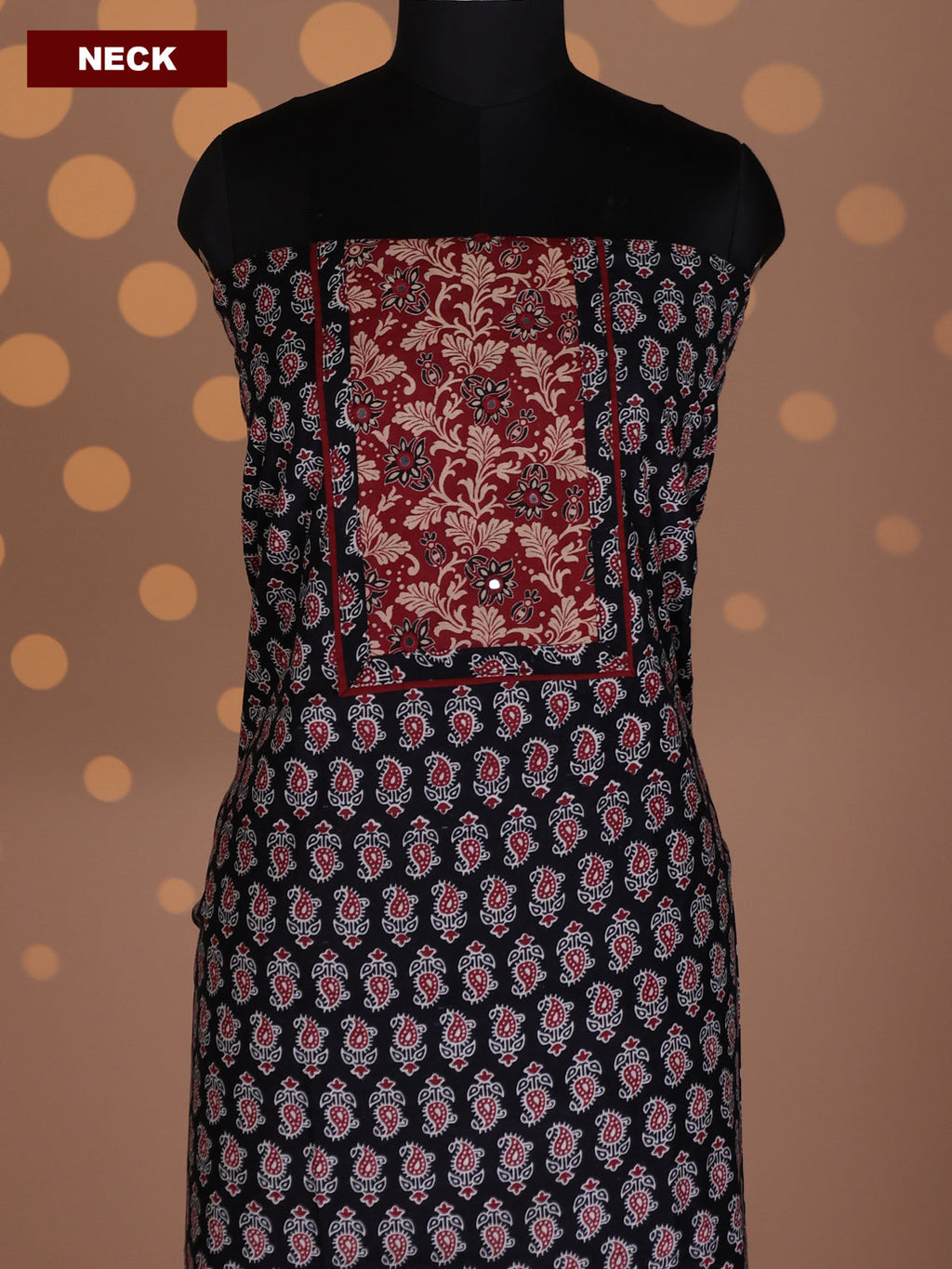 Black and Maroon Cotton Dress Material With Butta Prints & Simple Embroidery Work Neck Pattern and Bottom & Dupatta