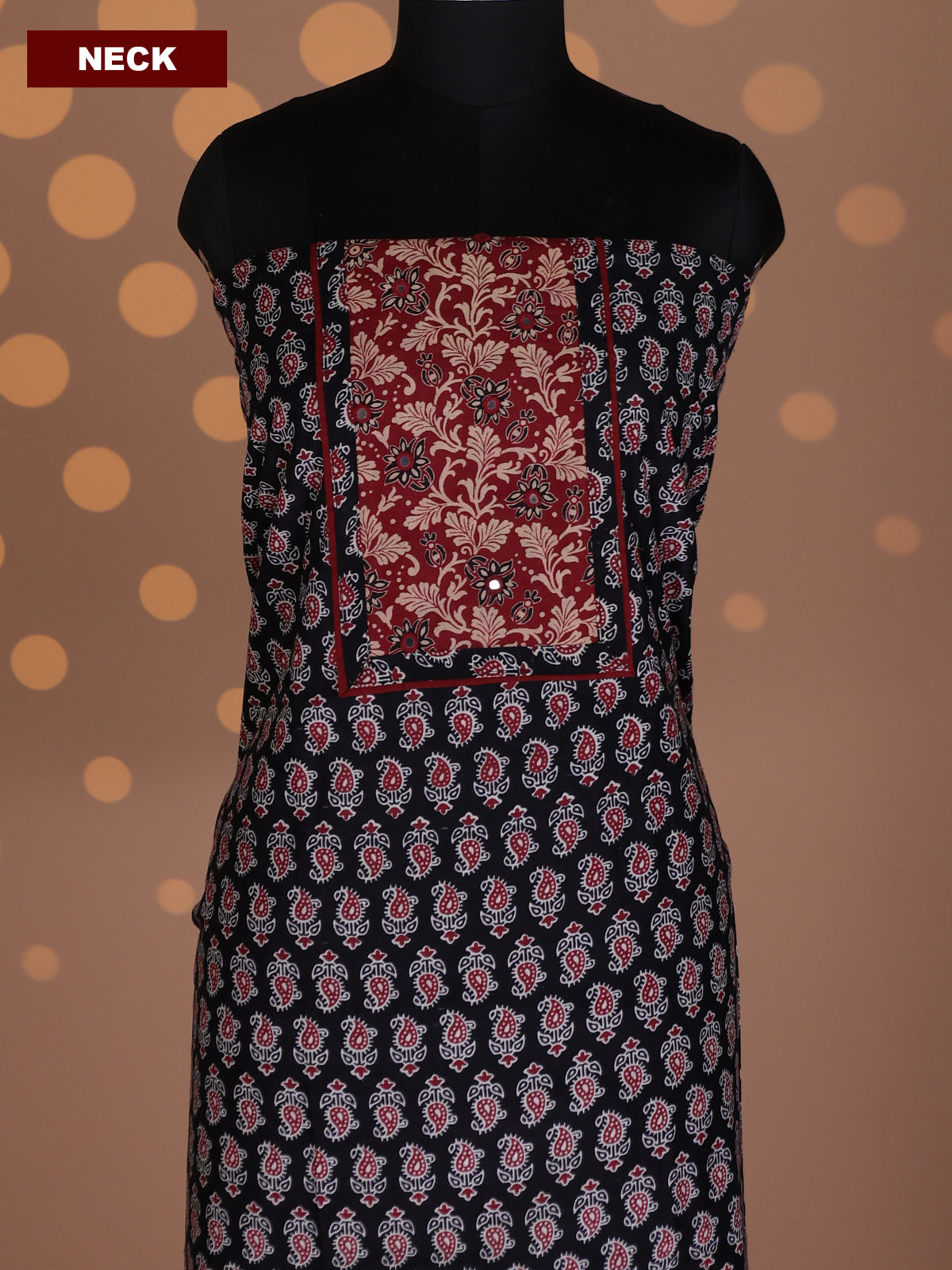 Black and Maroon Cotton Dress Material With Butta Prints & Simple Embroidery Work Neck Pattern and Bottom & Dupatta