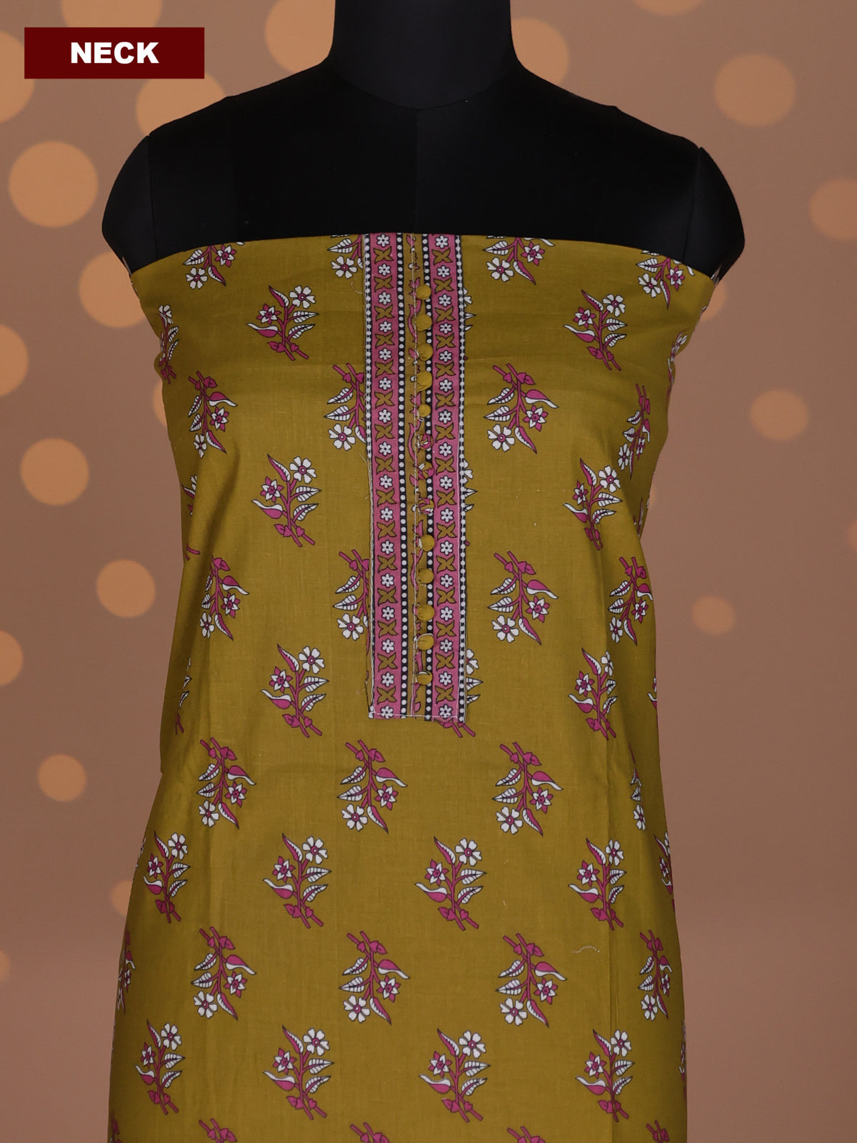 Dark Mustard and Off White Cotton Dress Material With Floral Butta Prints and Bottom & Dupatta