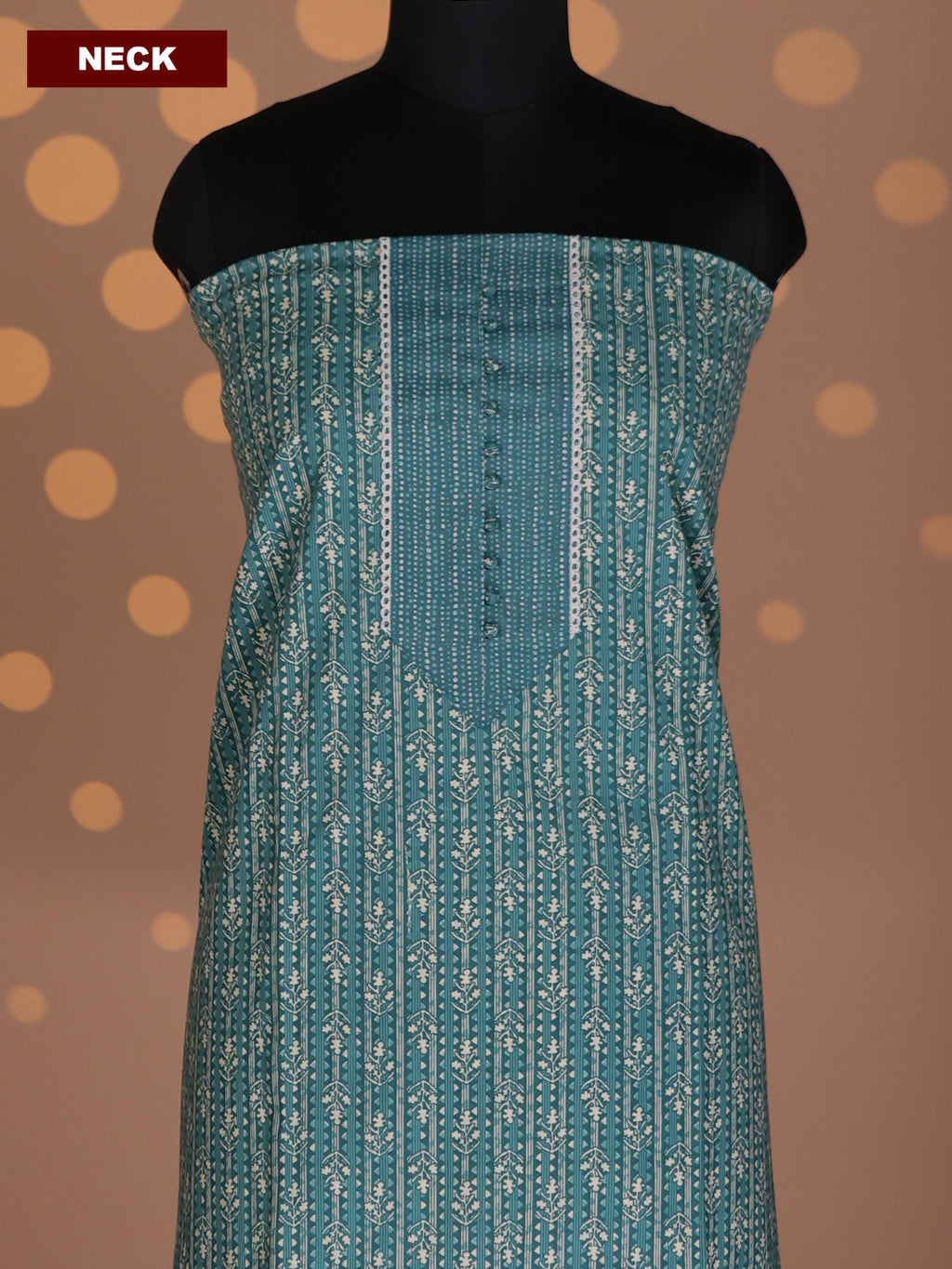 Teal Green Cotton Dress Material With Allover Prints and Bottom & Dupatta