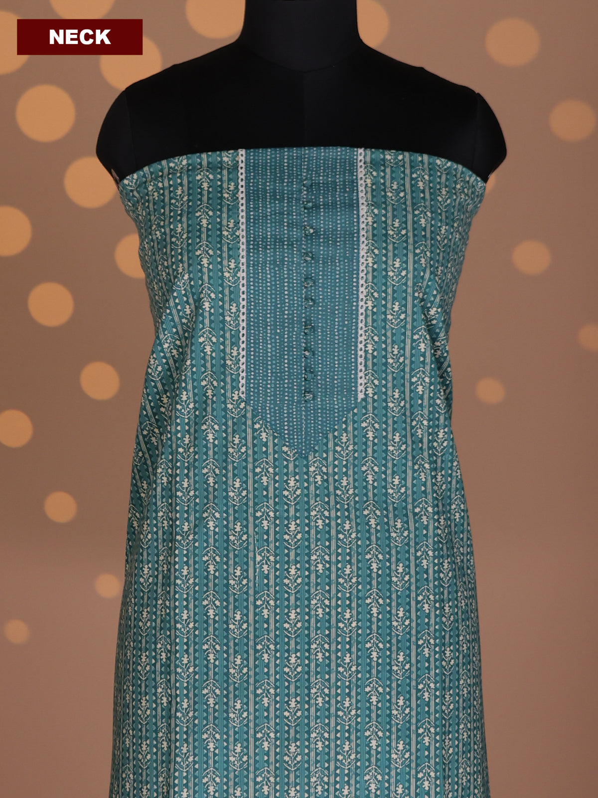 Teal Green Cotton Dress Material With Allover Prints and Bottom & Dupatta