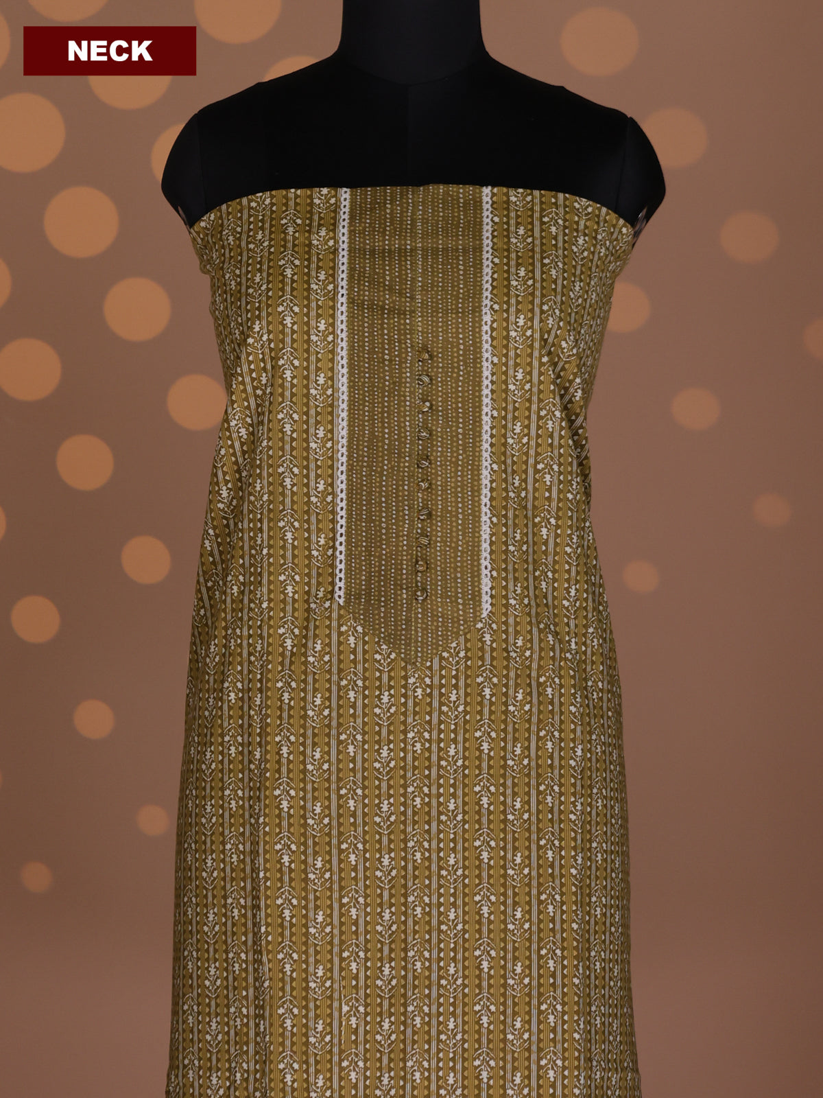 Dark Mustard Cotton Dress Material With Allover Prints and Bottom & Dupatta