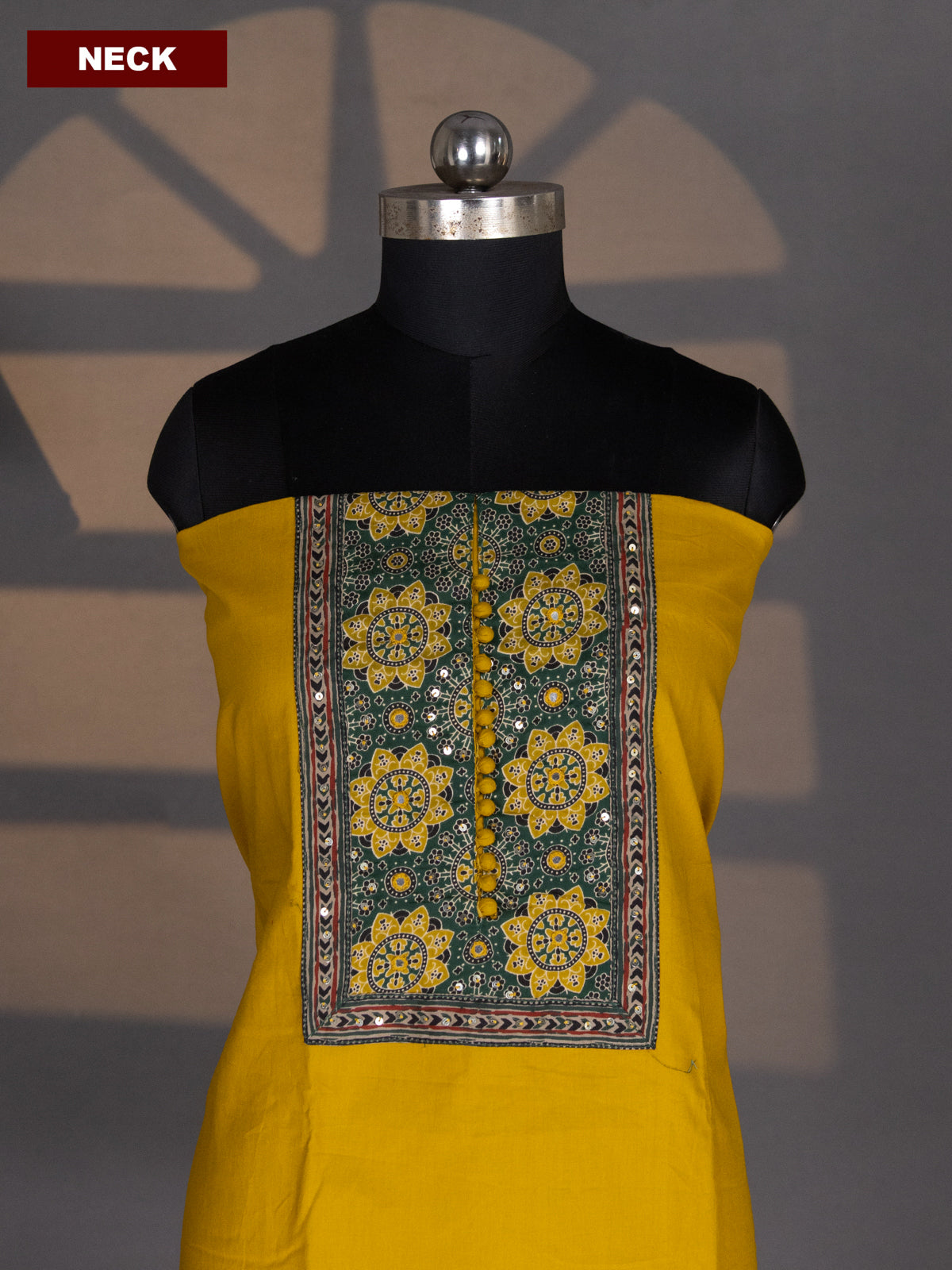 Mustard Yellow and Green Cotton Dress Material With Plain Body & Simpl –  Maatshi