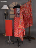 Red and Maroon Cotton Dress Material With Butta Prints & Patch Work Neck Pattern and Kalamkari Bottom & Dupatta