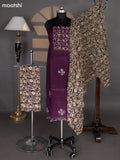 Wine and Black Cotton Dress Material With Plain Body & Kalamkari Patch Work Neck Pattern and Kalamkari Bottom & Dupatta