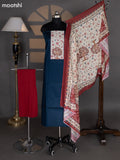 Dark Peacock Blue and Maroon Cotton Dress Material With Plain Body & Warli Prints Patch Work Neck Pattern and Bottom & Warli Dupatta
