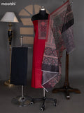 Maroon and Black Cotton Dress Material With Plain Body & Patch Work Neck Pattern and Kalamkari Bottom & Dupatta