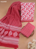 Off White and Red Cotton Dress Material With Allover Floral Prints and Bottom & Cotton Dupatta
