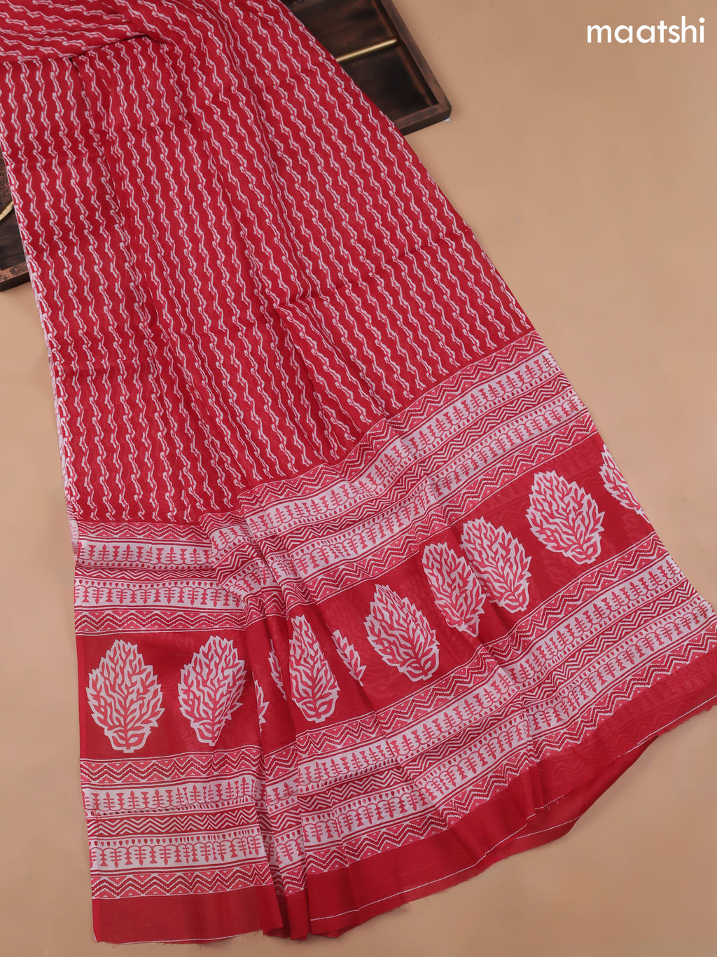 Off White and Red Cotton Dress Material With Allover Floral Prints and Bottom & Cotton Dupatta