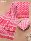 Off White and Pink Cotton Dress Material With Allover Ikat Weaves and Bottom & Cotton Dupatta