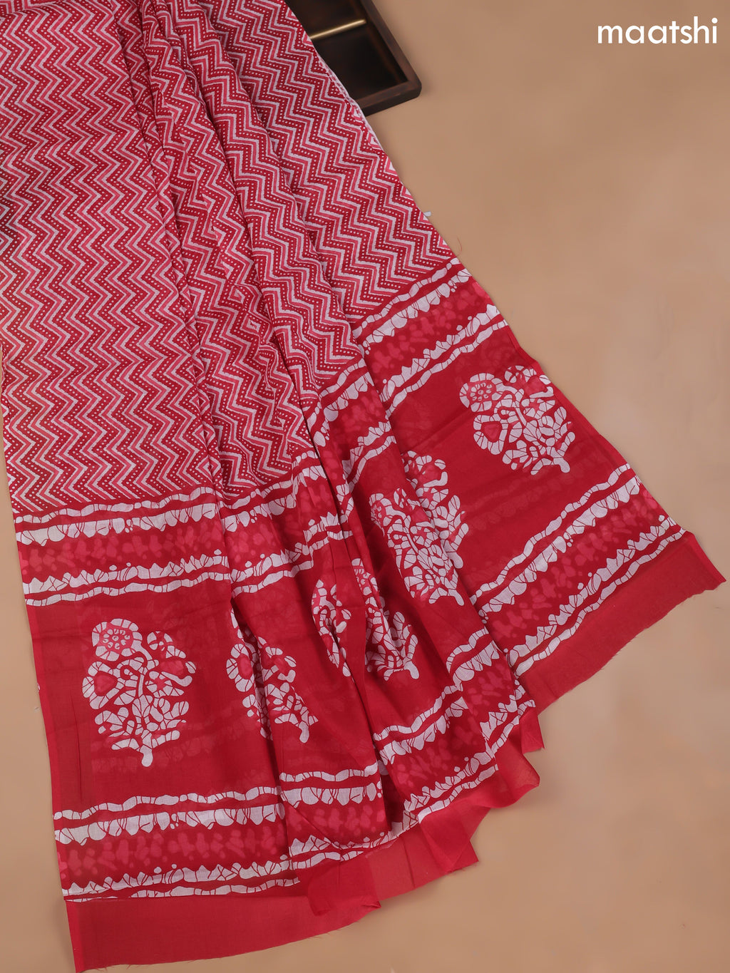 Red Cotton Dress Material With Allover Butta Prints and Bottom & Cotton Dupatta