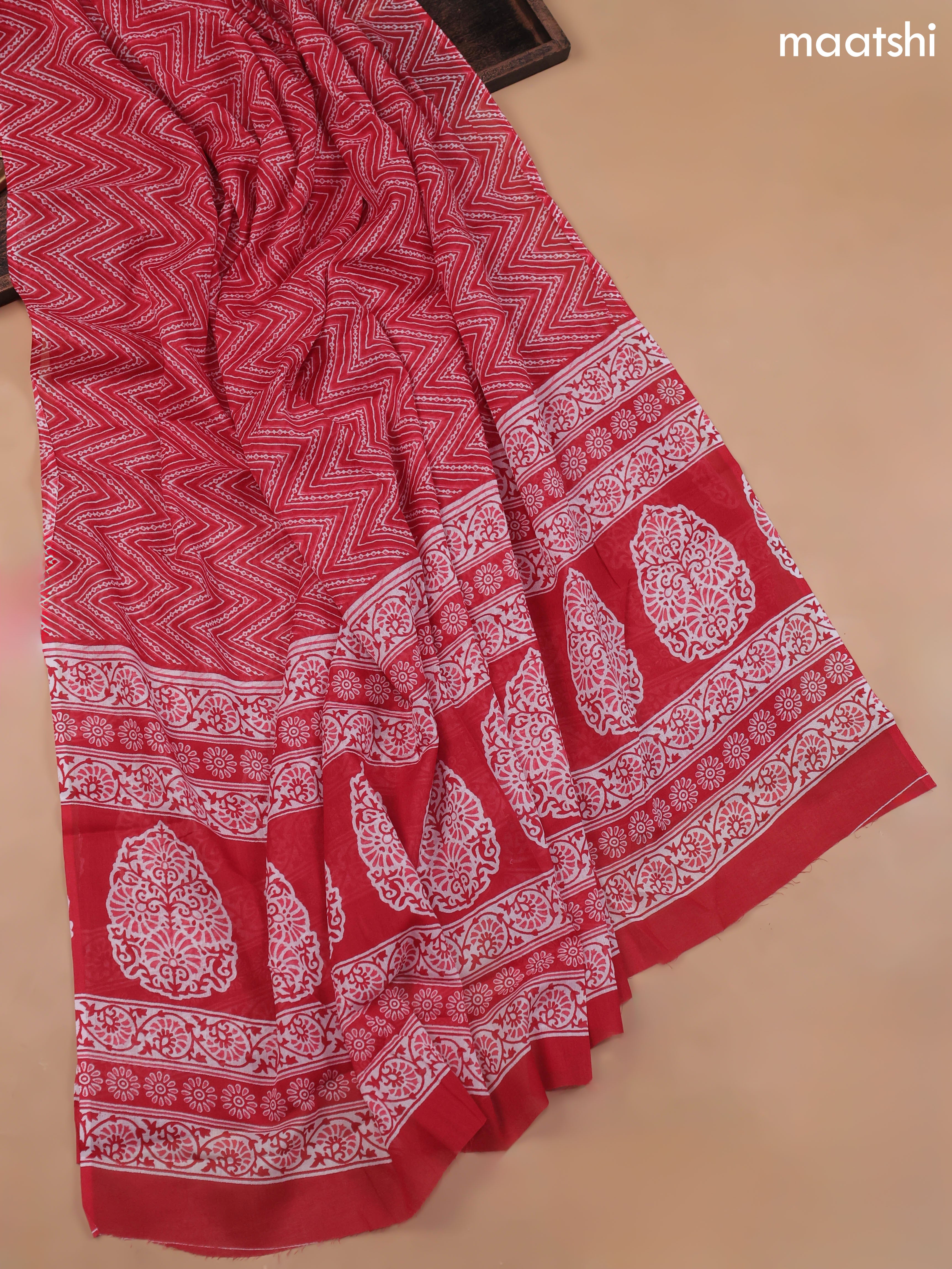 Red Cotton Dress Material With Allover Butta Prints and Bottom & Cotton Dupatta