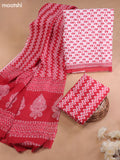 Red and Off White Cotton Dress Material With Allover Floral Prints and Bottom & Cotton Dupatta
