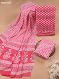 Pink and Off White Cotton Dress Material With Allover Butta Prints and Bottom & Cotton Dupatta