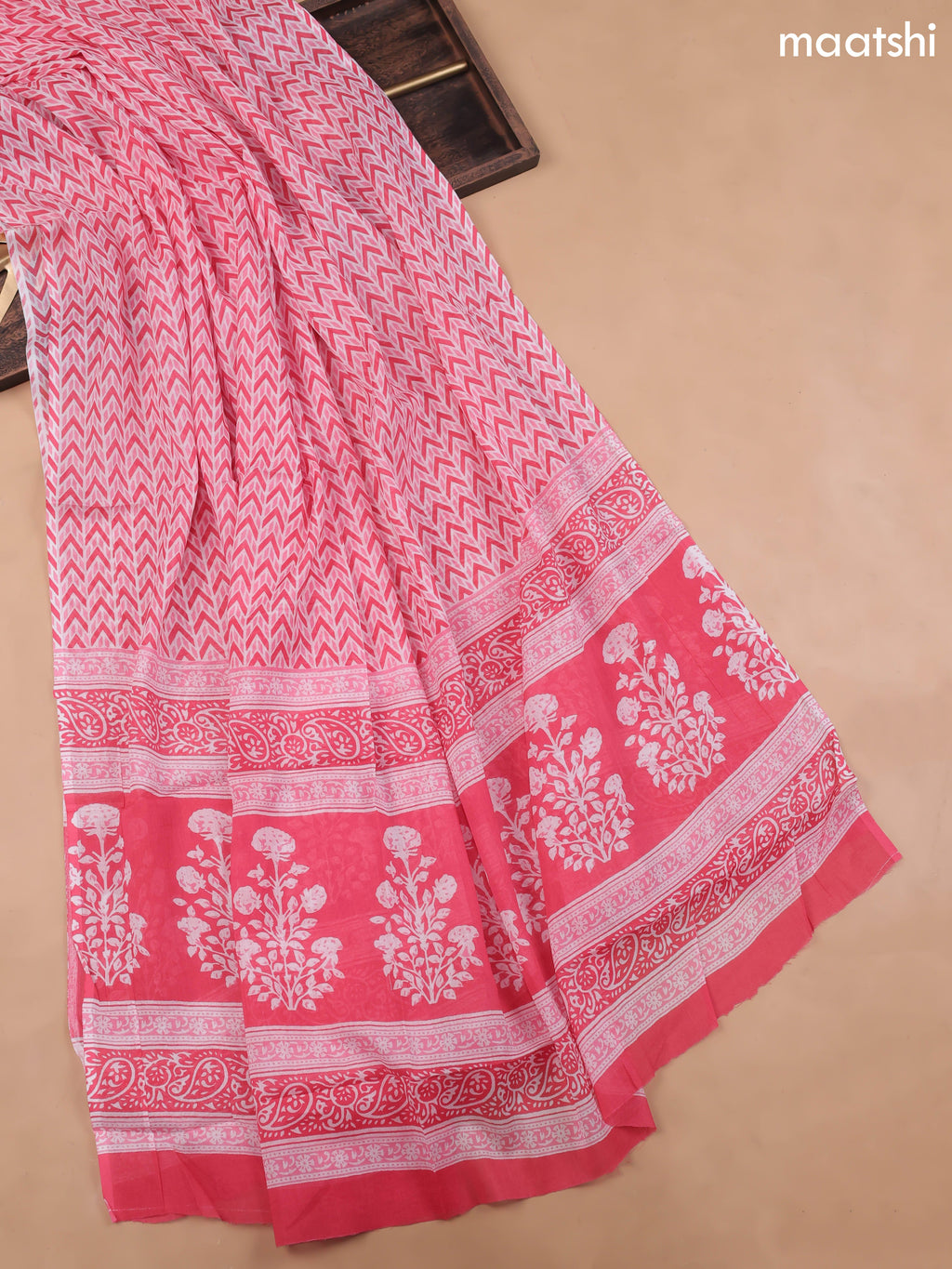 Pink and Off White Cotton Dress Material With Allover Butta Prints and Bottom & Cotton Dupatta