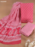 Pink and Off White Cotton Dress Material With Allover Butta Prints and Bottom & Cotton Dupatta