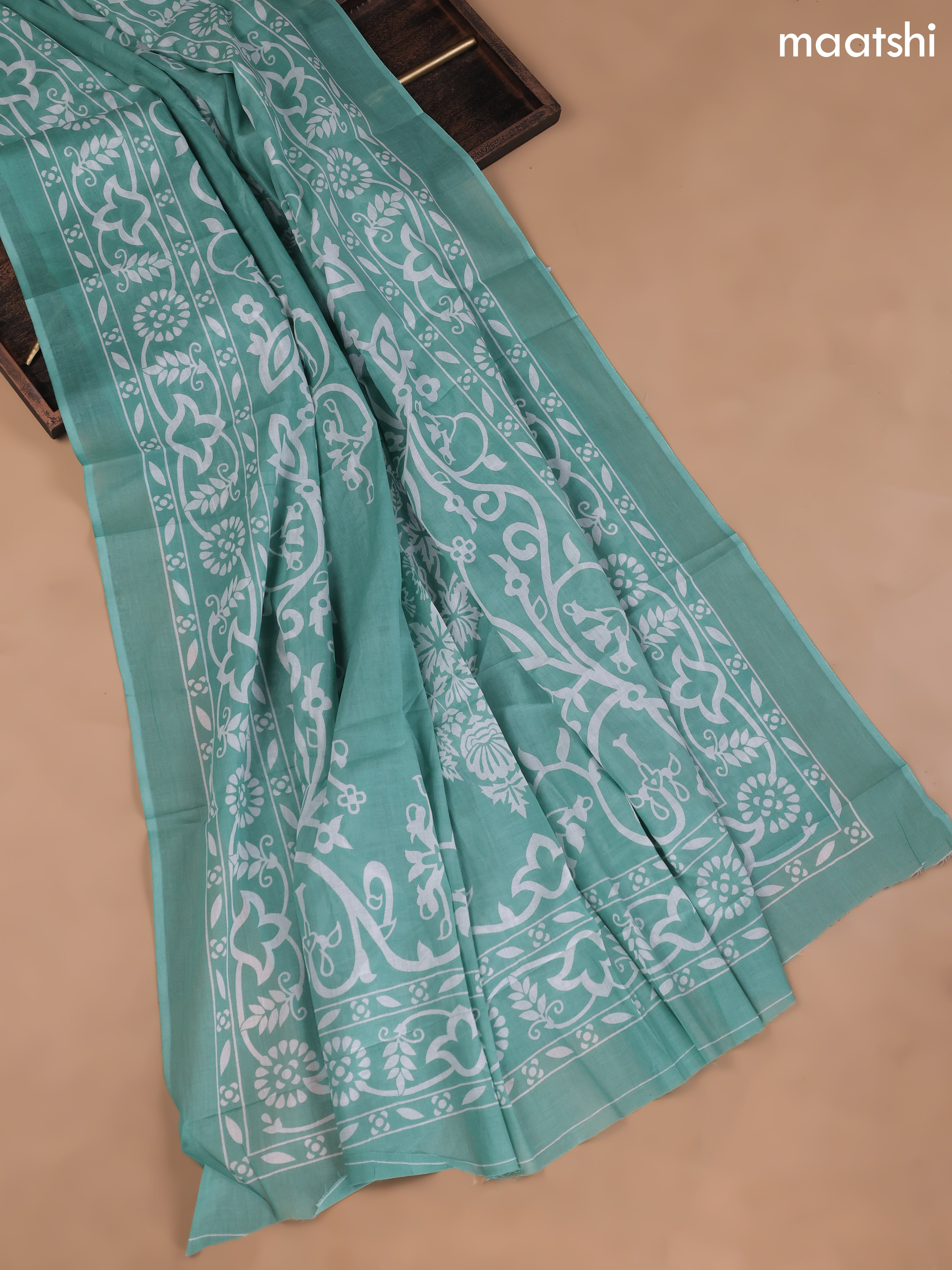 Teal Green Cotton Dress Material With Allover Butta Prints and Bottom & Cotton Dupatta