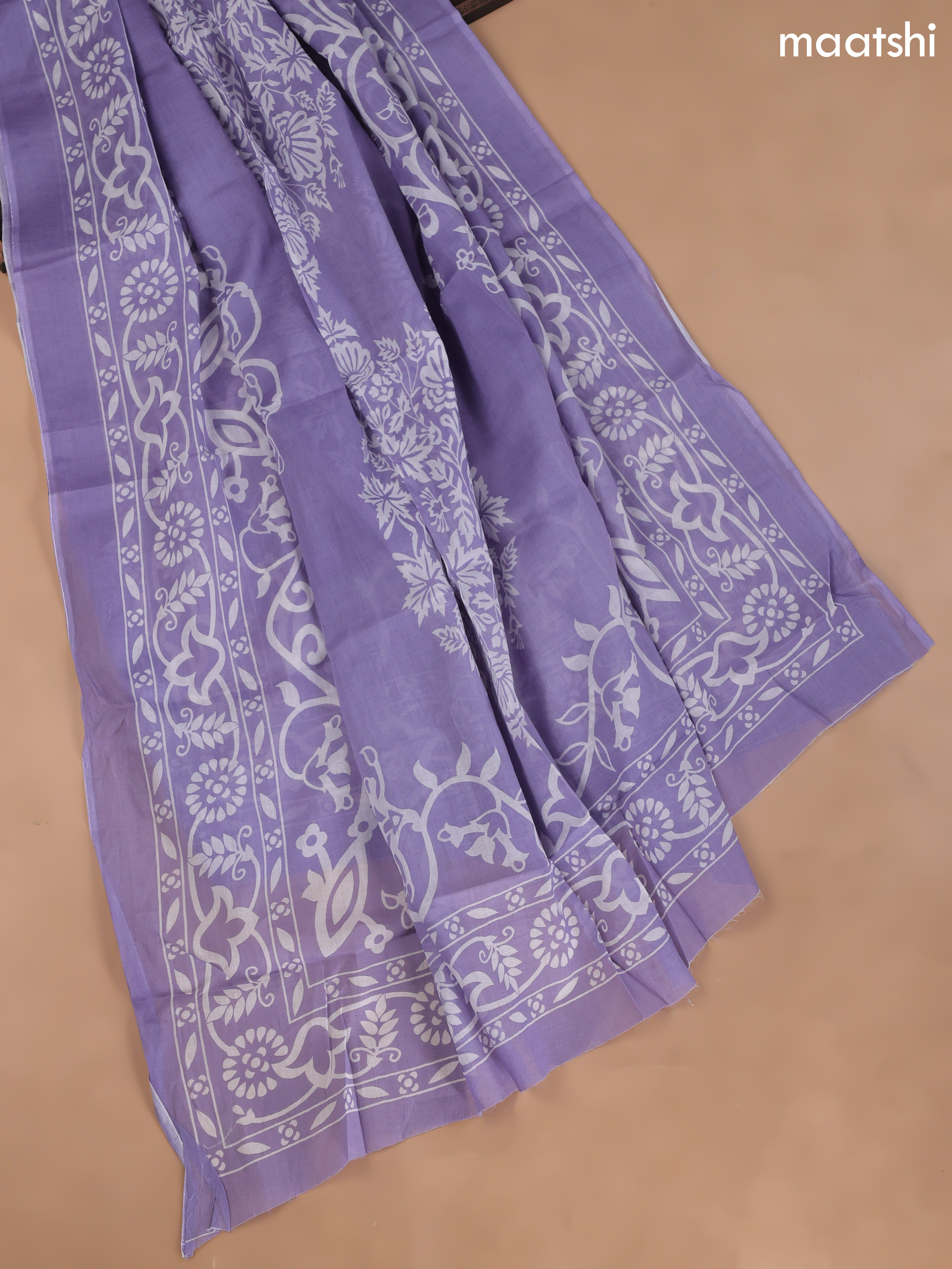 Lavender Cotton Dress Material With Allover Butta Prints and Bottom & Cotton Dupatta