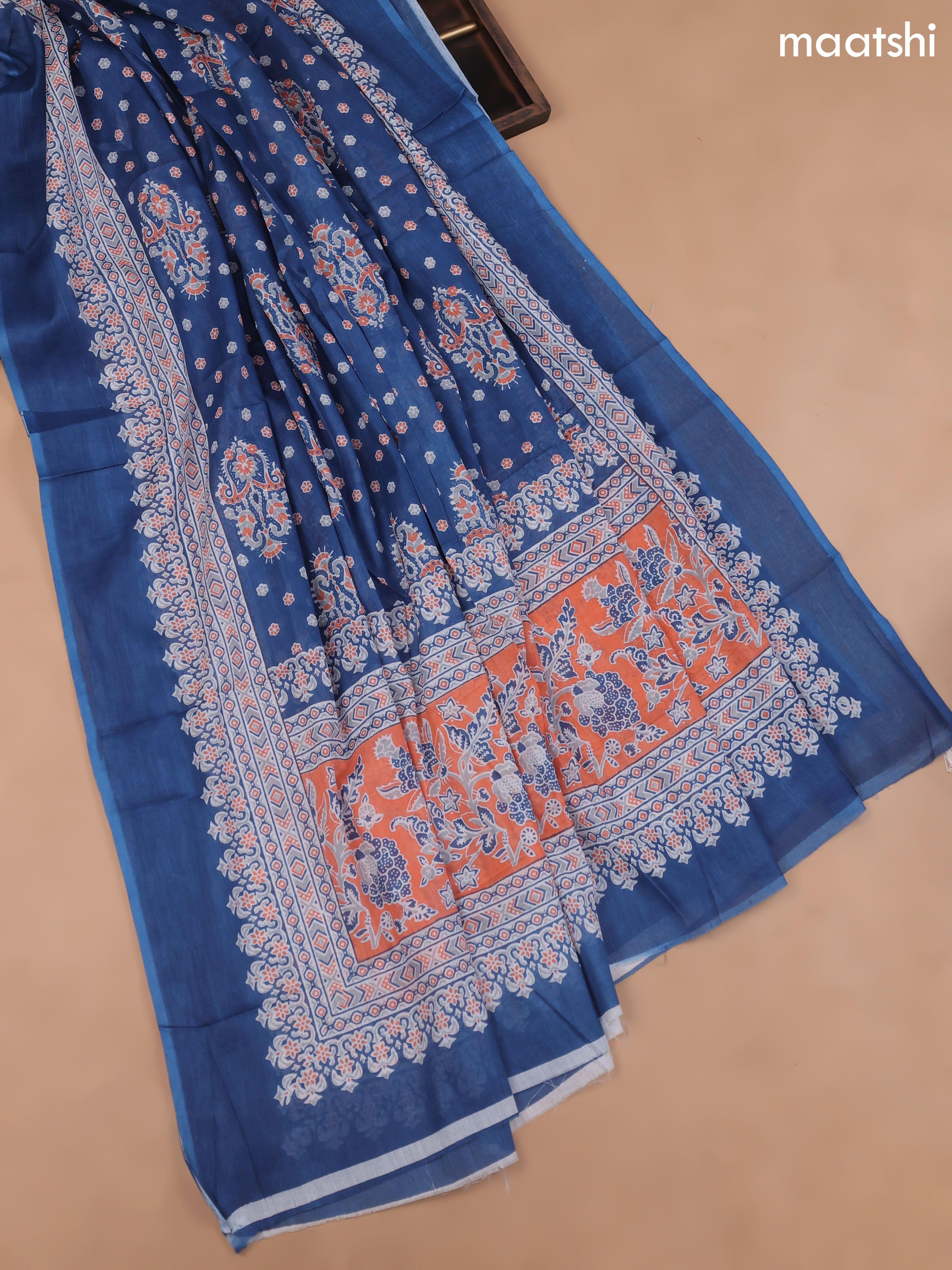Blue Cotton Dress Material With Butta Prints and Bottom & Cotton Dupatta
