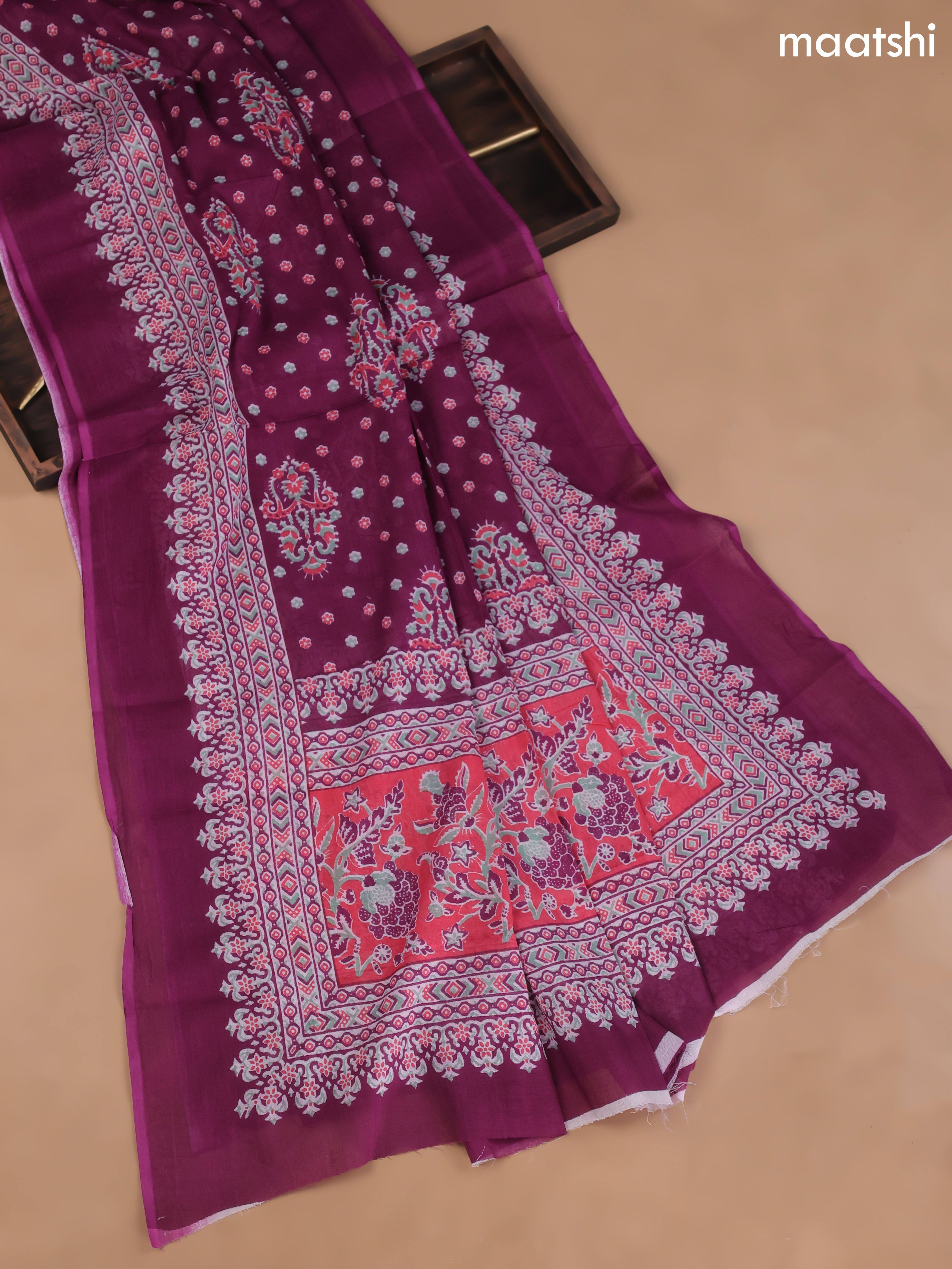 Violet Cotton Dress Material With Butta Prints and Bottom & Cotton Dupatta
