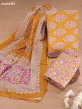 Yellow Cotton Dress Material With Butta Prints and Bottom & Cotton Dupatta