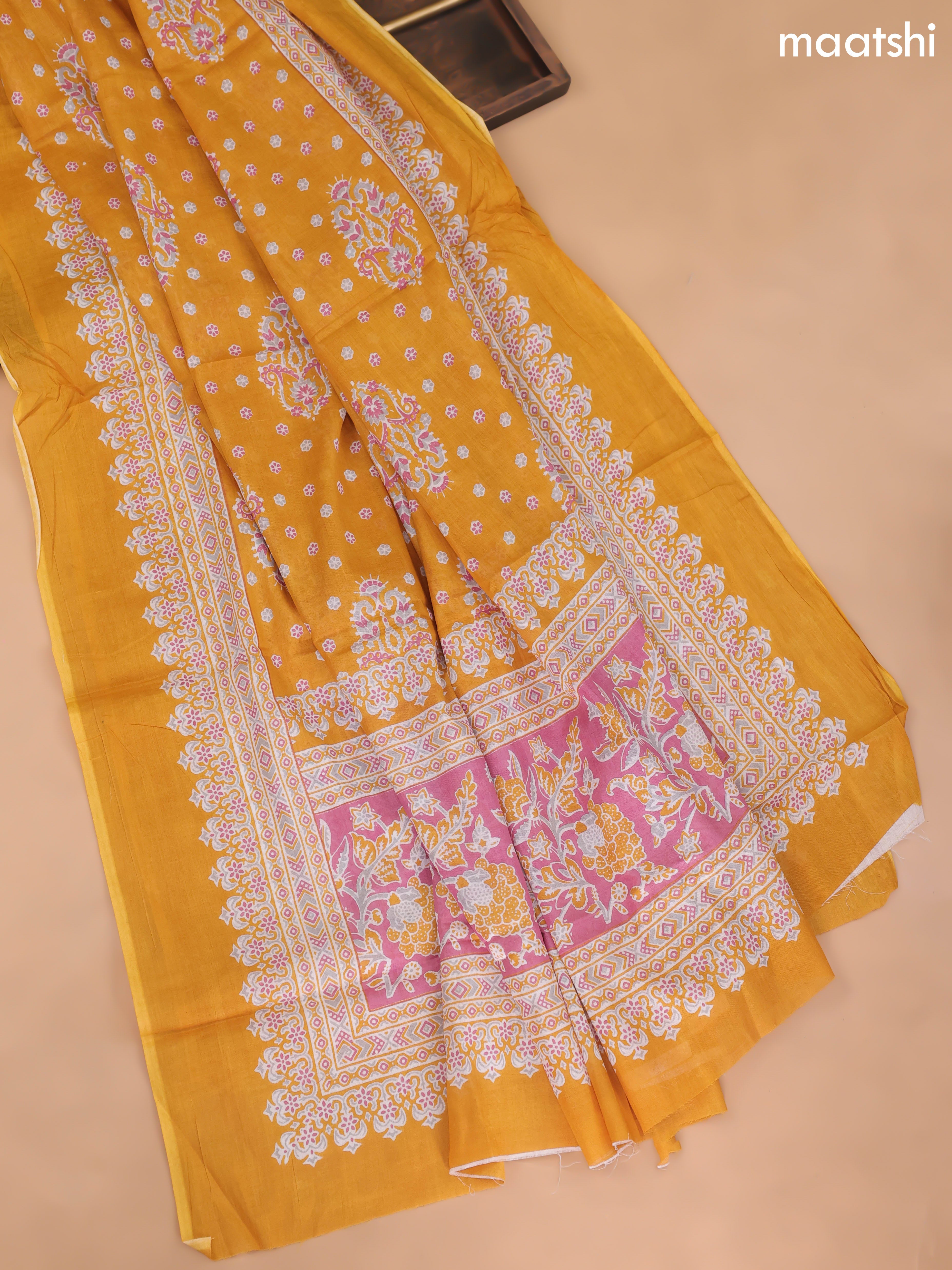Yellow Cotton Dress Material With Butta Prints and Bottom & Cotton Dupatta