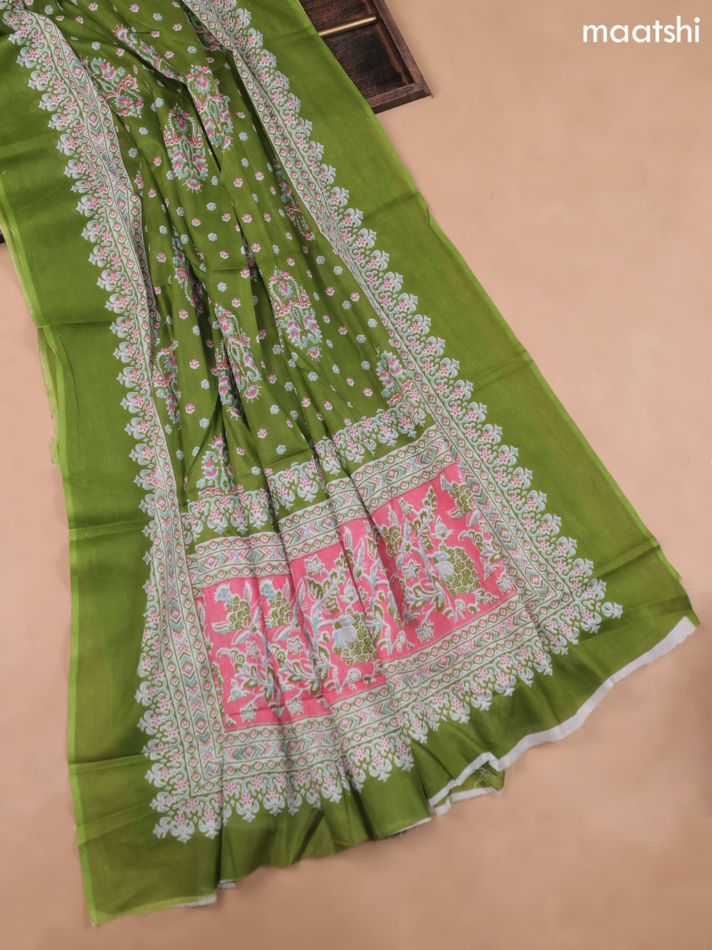 Green Cotton Dress Material With Butta Prints and Bottom & Cotton Dupatta