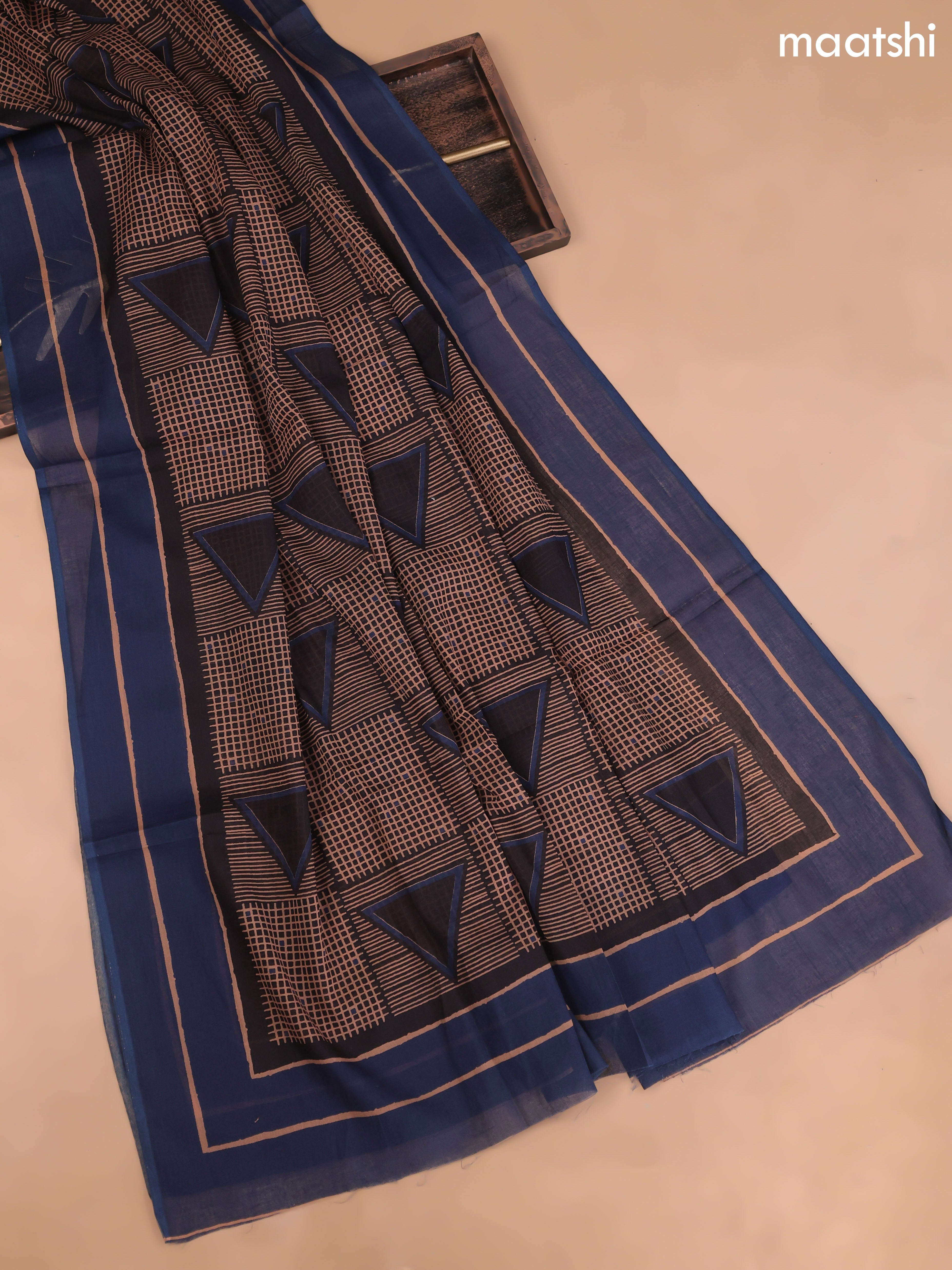 Navy Blue Cotton Dress Material With Butta Prints and Bottom & Cotton Dupatta