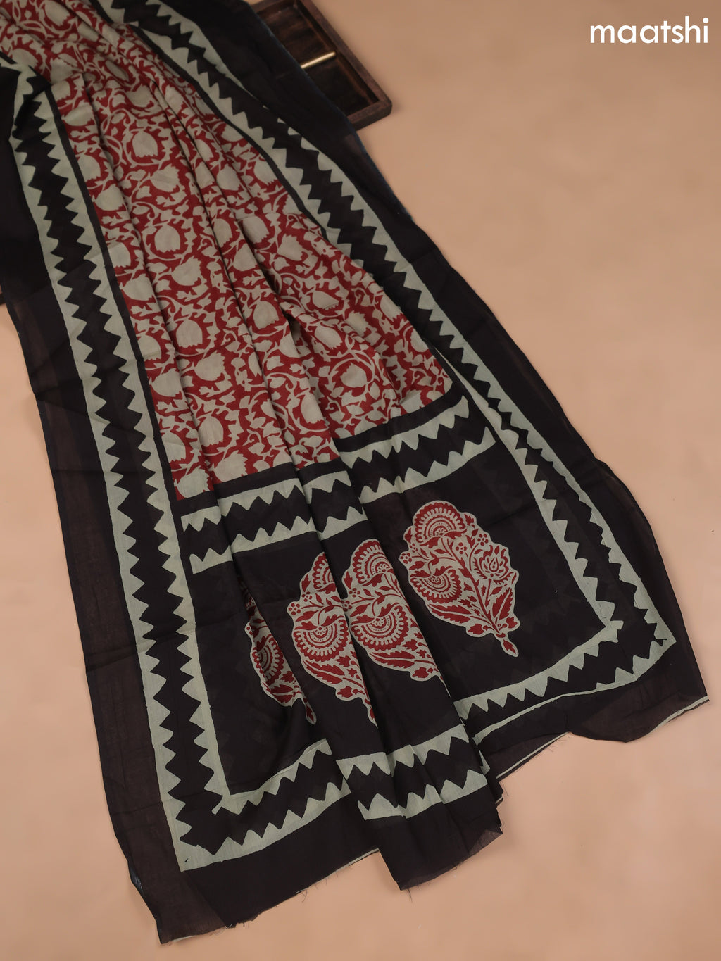Black Cotton Dress Material With Butta Prints and Bottom & Cotton Dupatta