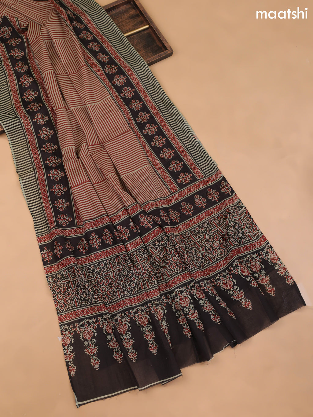 Black Cotton Dress Material With Floral Prints and Bottom & Cotton Dupatta