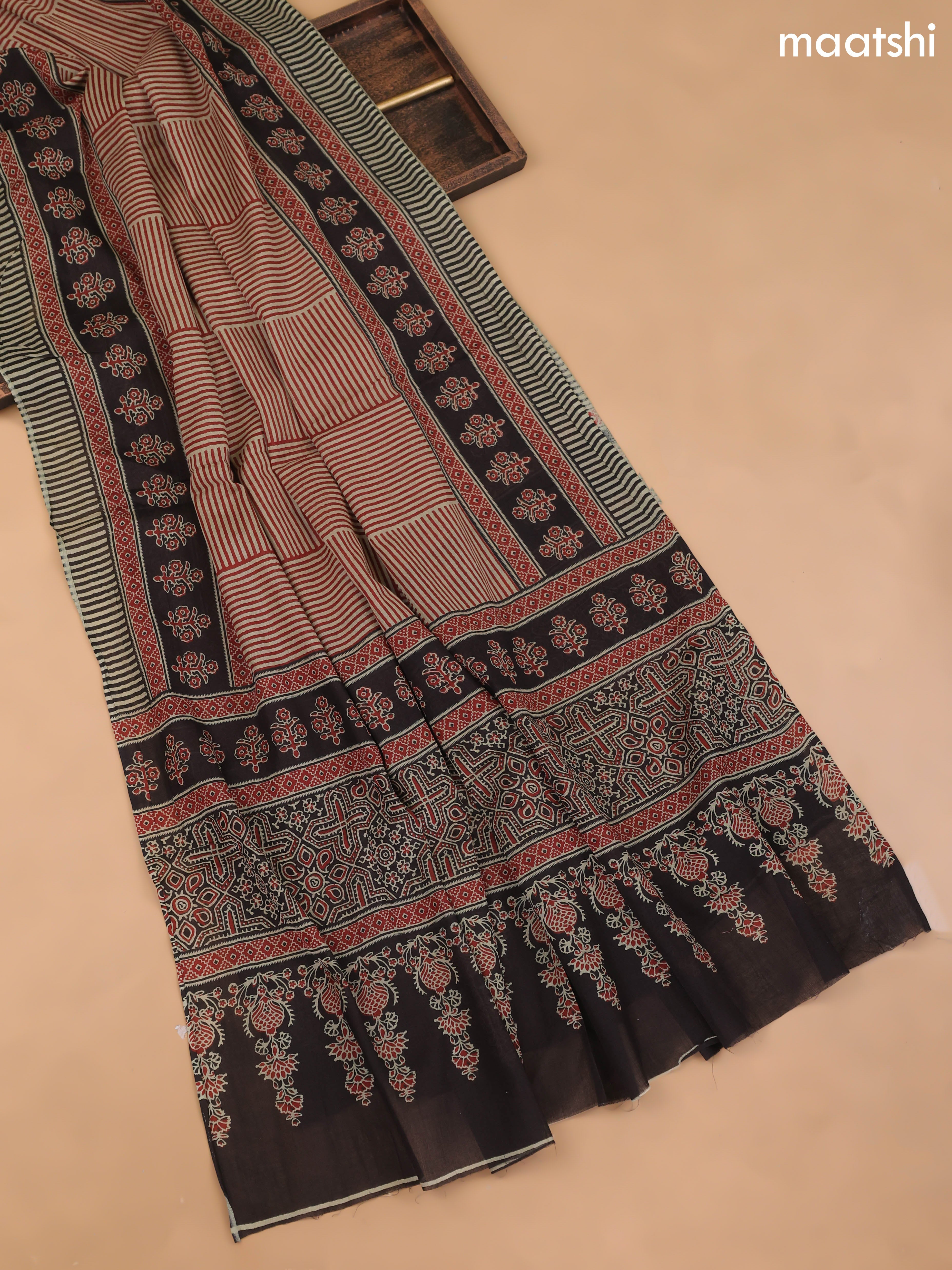 Black Cotton Dress Material With Floral Prints and Bottom & Cotton Dupatta