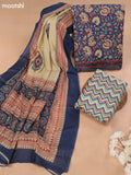 Blue Cotton Dress Material With Allover Kalakari Prints and Bottom & Cotton Dupatta