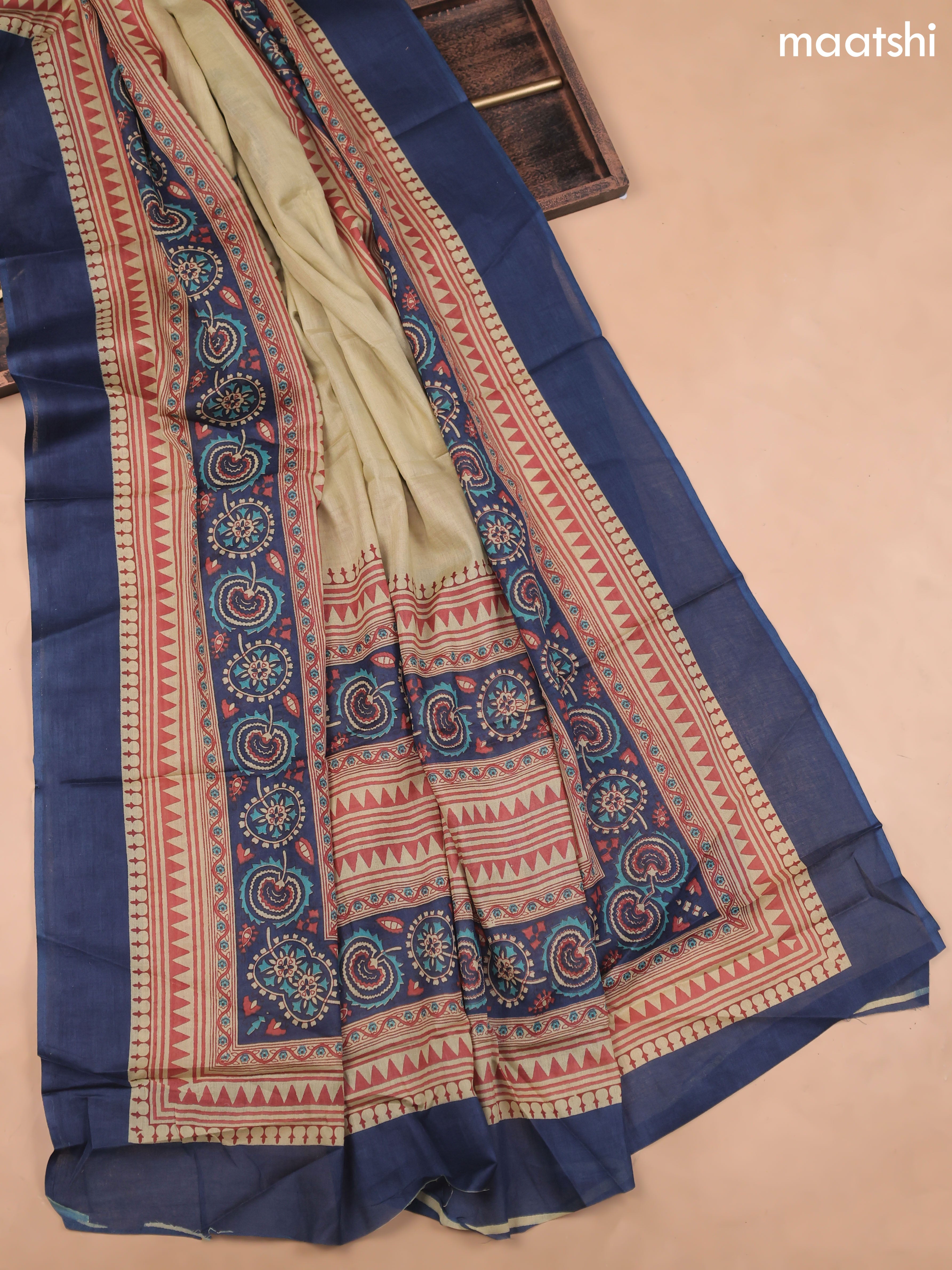 Blue Cotton Dress Material With Allover Kalakari Prints and Bottom & Cotton Dupatta