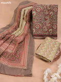 Pastel Brown Cotton Dress Material With Allover Kalakari Prints and Bottom & Cotton Dupatta