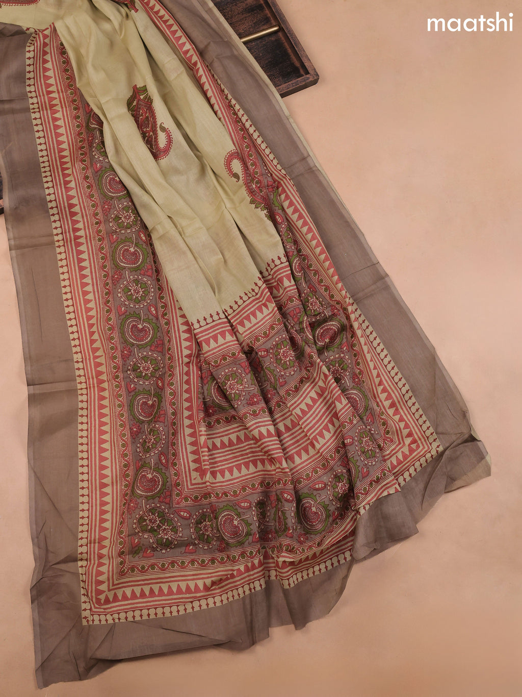 Pastel Brown Cotton Dress Material With Allover Kalakari Prints and Bottom & Cotton Dupatta