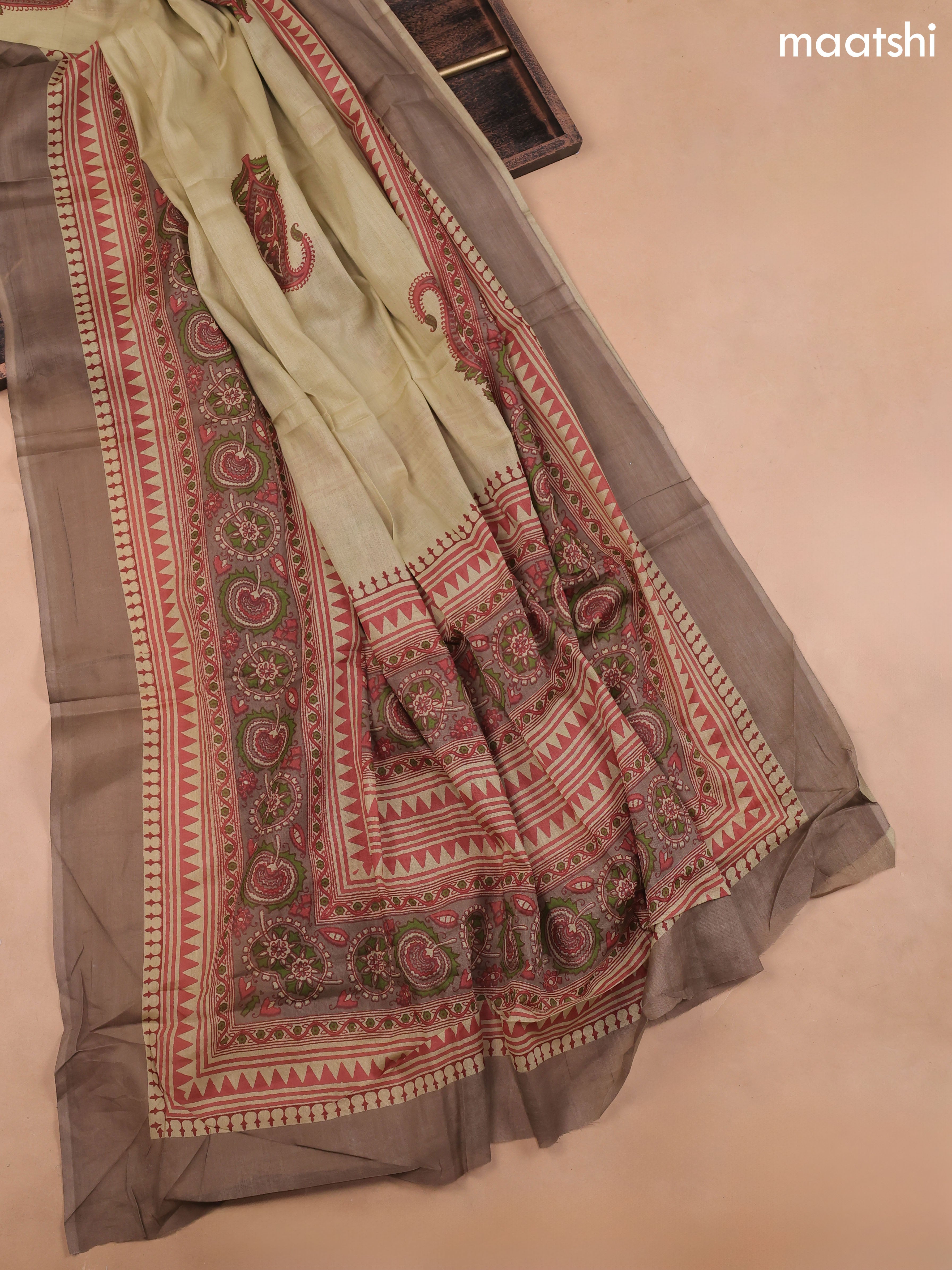 Pastel Brown Cotton Dress Material With Allover Kalakari Prints and Bottom & Cotton Dupatta
