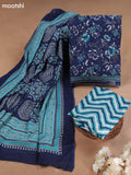 Navy Blue Cotton Dress Material With Floral Prints and Bottom & Cotton Dupatta