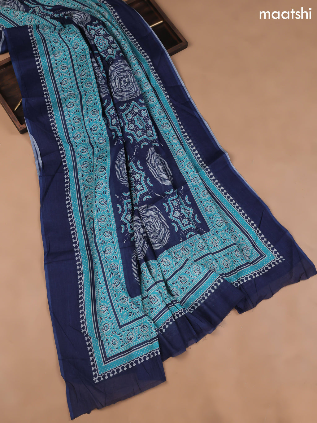 Navy Blue Cotton Dress Material With Floral Prints and Bottom & Cotton Dupatta