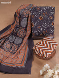 Grey Cotton Dress Material With Floral Prints and Bottom & Cotton Dupatta