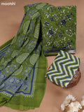 Green Cotton Dress Material With Floral Prints and Bottom & Cotton Dupatta